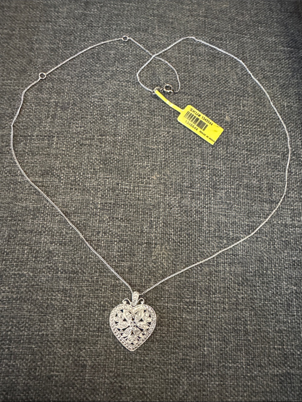 Sterling Silver Heart Pendant Necklace with Clear Stones - Silver